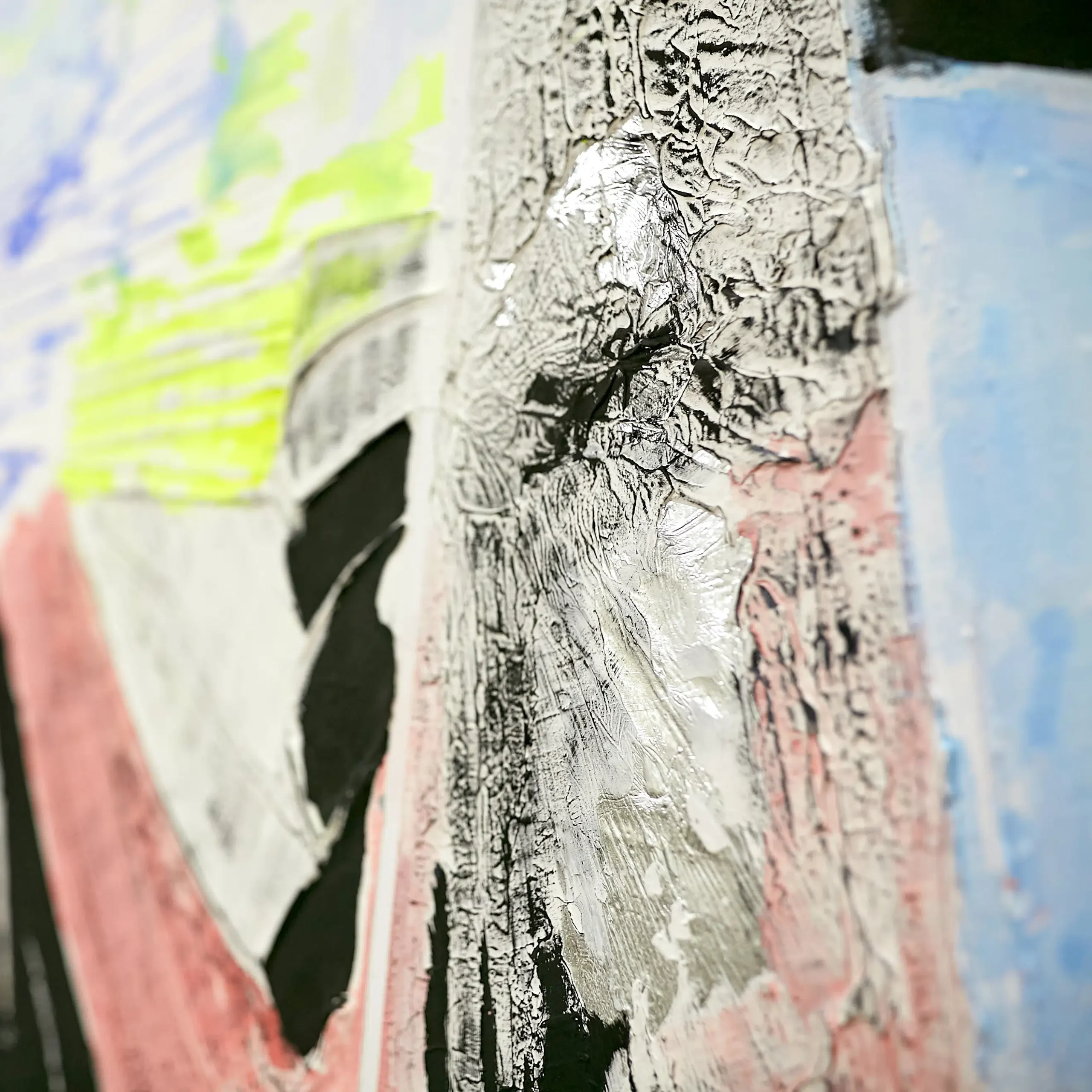 Textured acrylic sculptural painting with vibrant colors representing the sound, a scream in 2D. Commission art for premium interior design and boutique hotel art. Artwork by Marina Aristotel