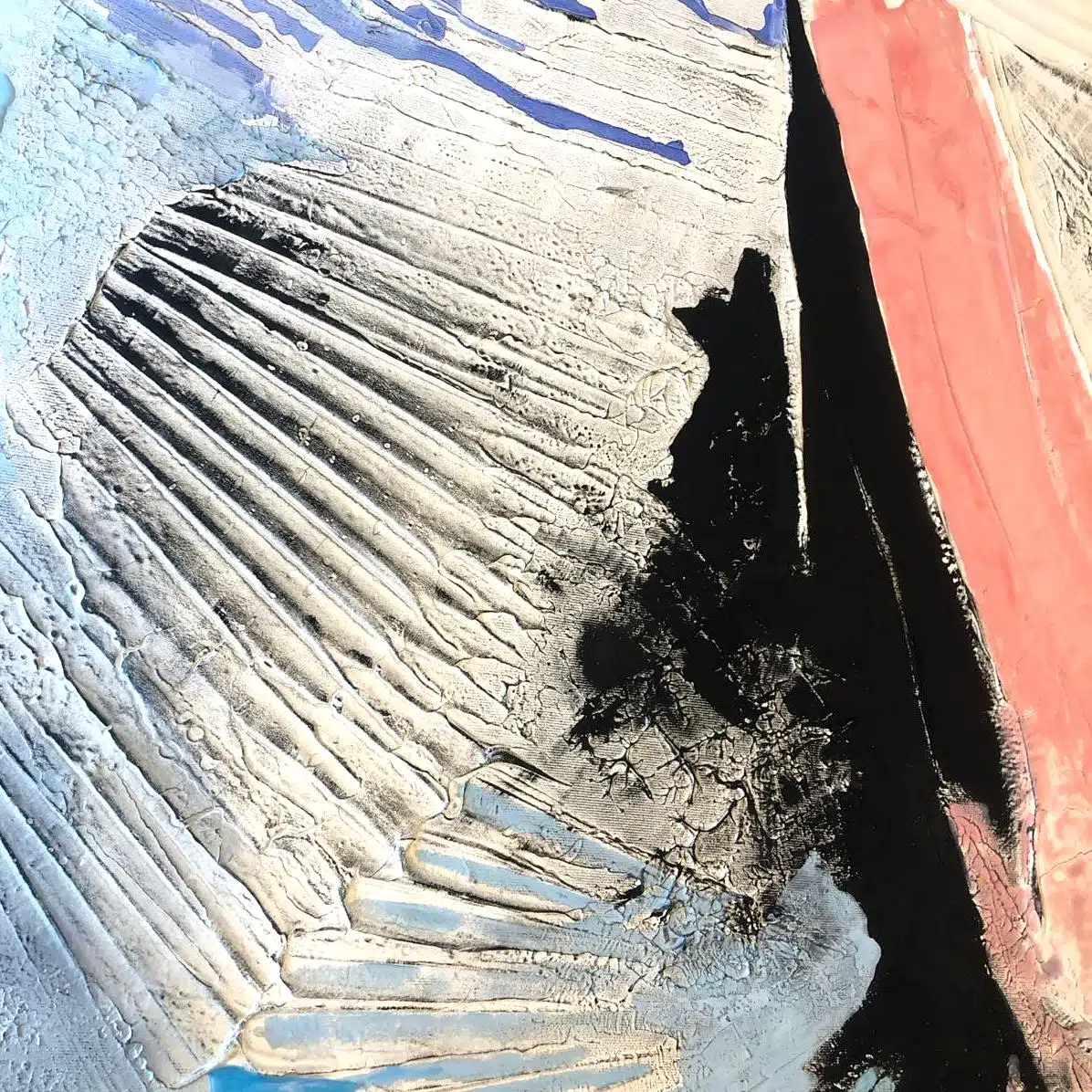 Textured acrylic sculptural painting with vibrant colors representing the sound, a scream in 2D. Commission art for premium interior design and boutique hotel art. Artwork by Marina Aristotel